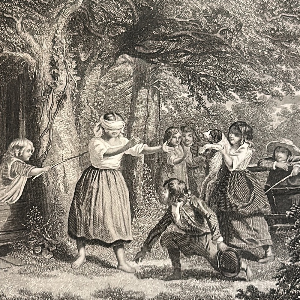 Blind Man's Buff 7.25" x 6" Antique Engraving/Print